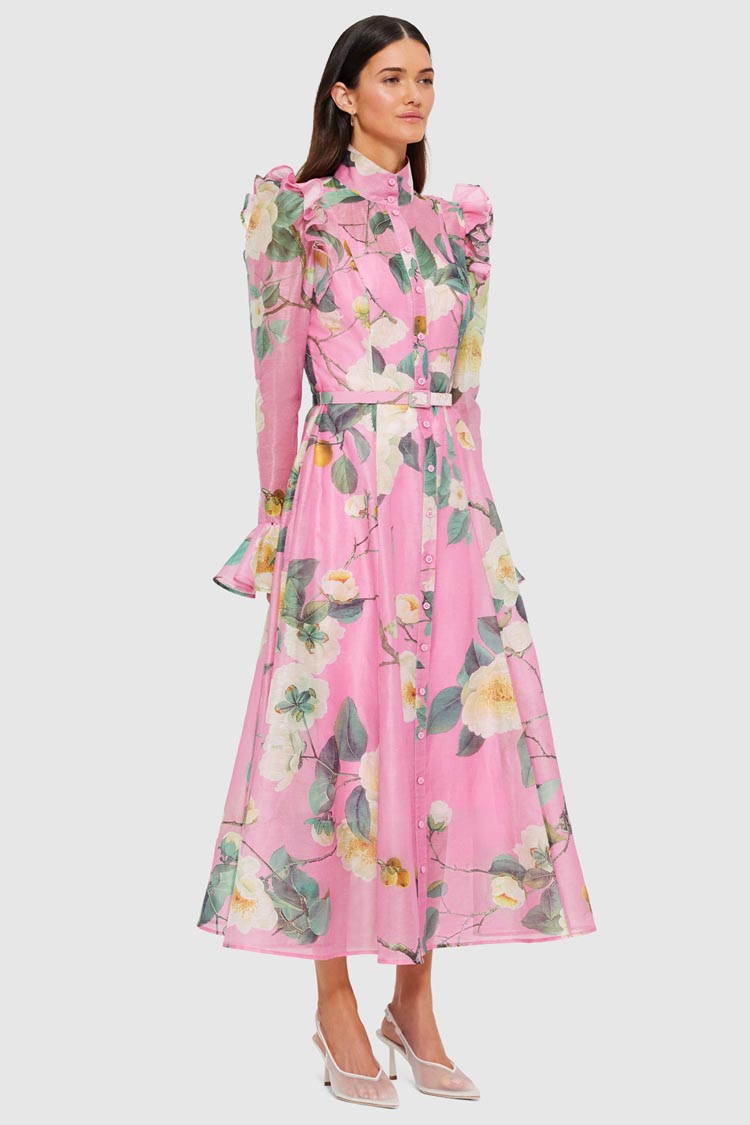 Katrina Butterfly Sleeve Midi Dress - Camelia Print