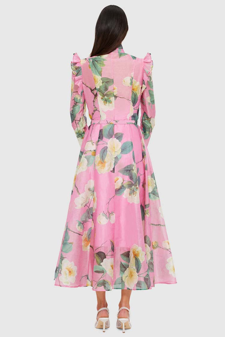 Katrina Butterfly Sleeve Midi Dress - Camelia Print