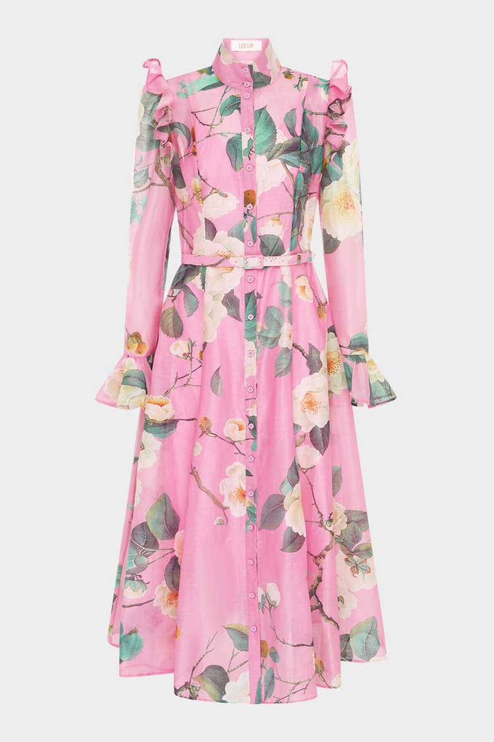 Katrina Butterfly Sleeve Midi Dress - Camelia Print