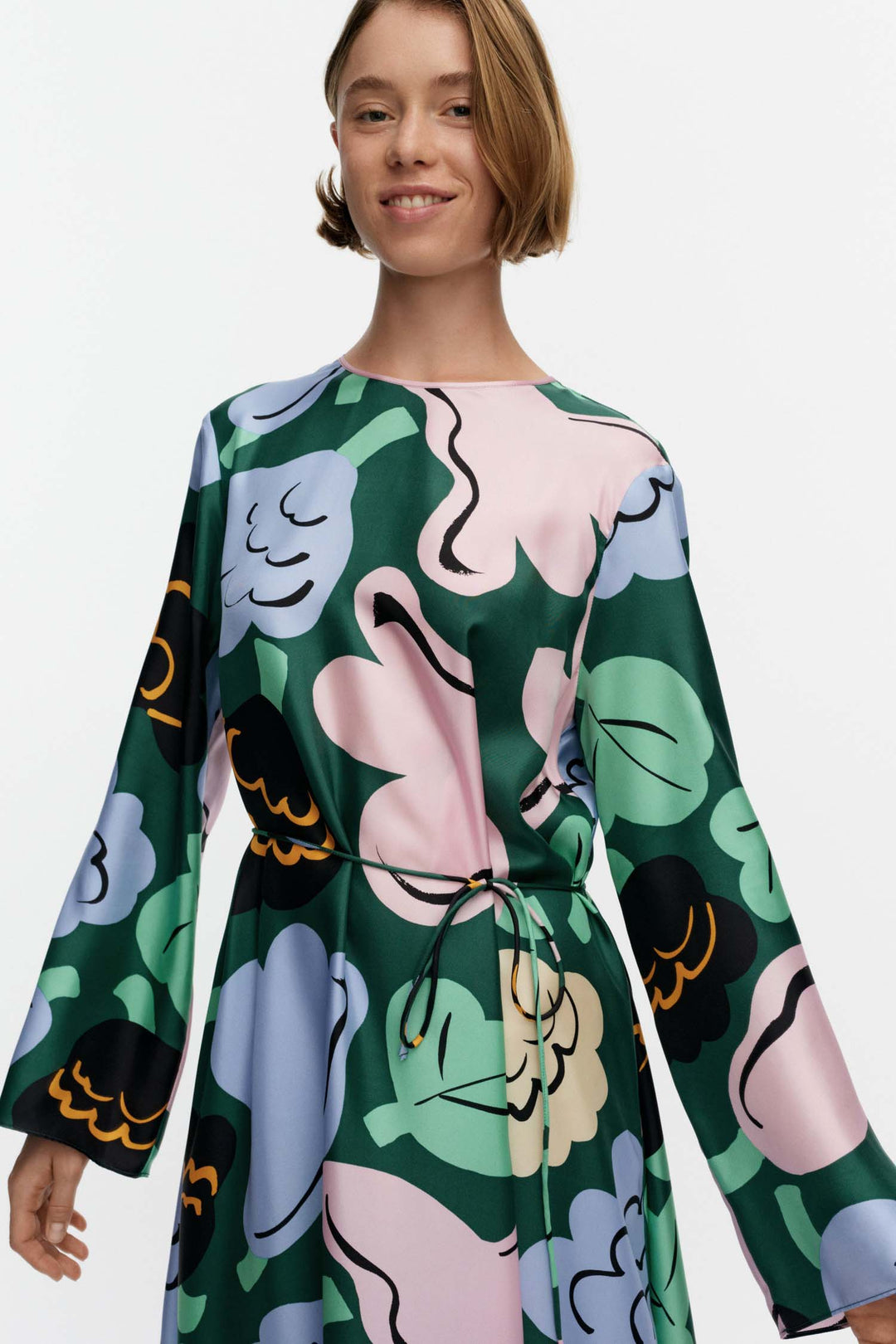 Kaunista Kukasta Kukkaan Silk Dress in Green/Pink