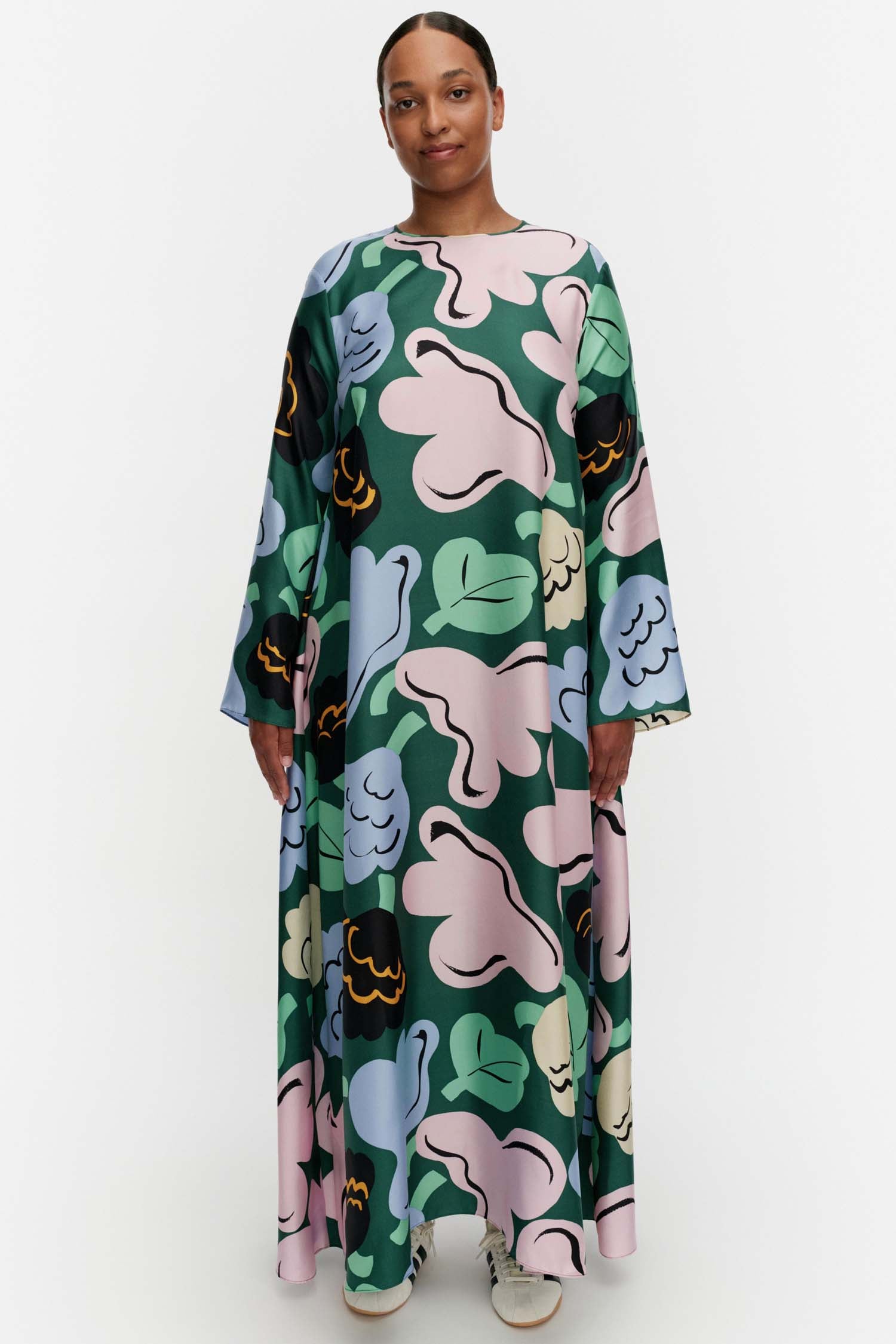 Kaunista Kukasta Kukkaan Silk Dress in Green/Pink by Marimekko