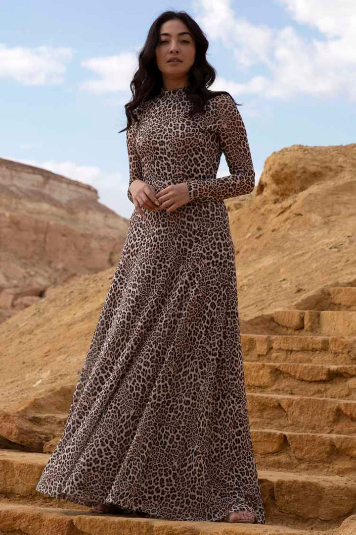 Kennedy Mesh Dress in Snow Leopard
