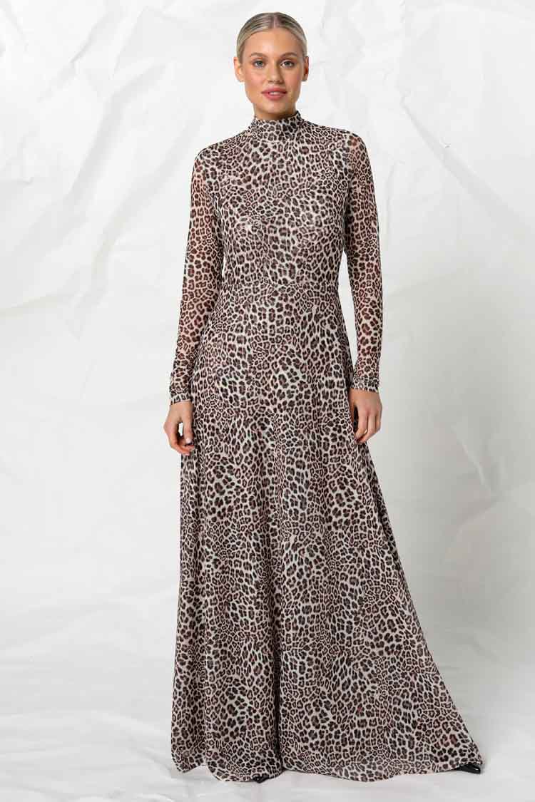 Kennedy Mesh Dress in Snow Leopard