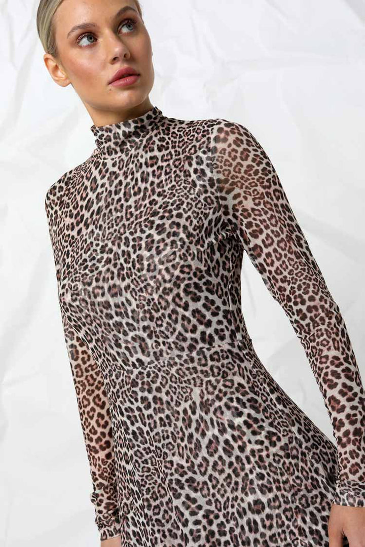 Kennedy Mesh Dress in Snow Leopard