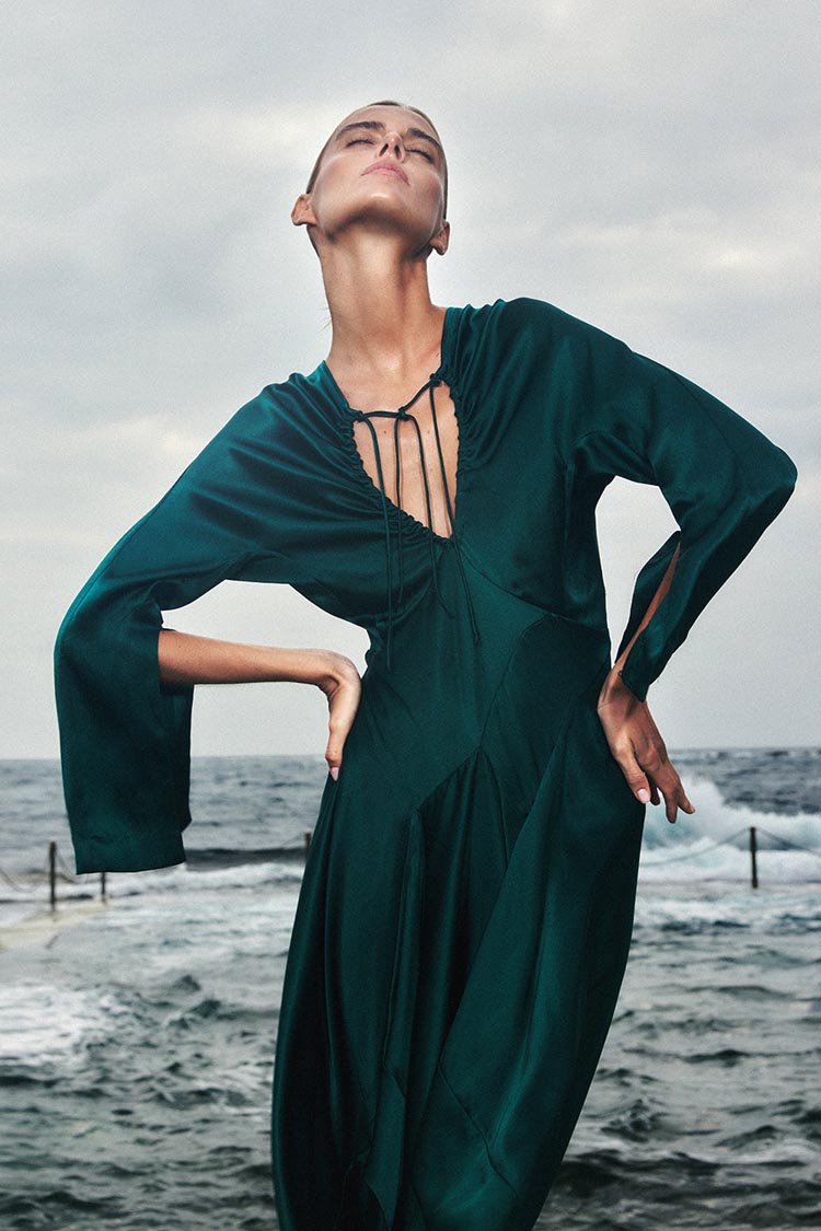 Green emerald silk dress sale