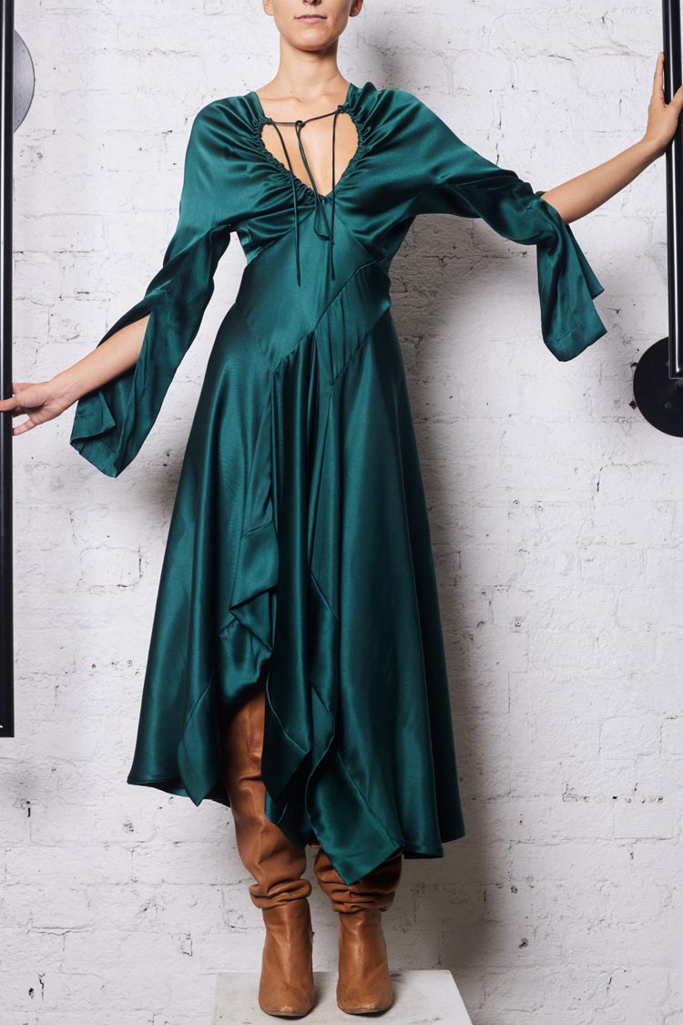 Keyhole Silk Dress in Emerald | FINAL SALE