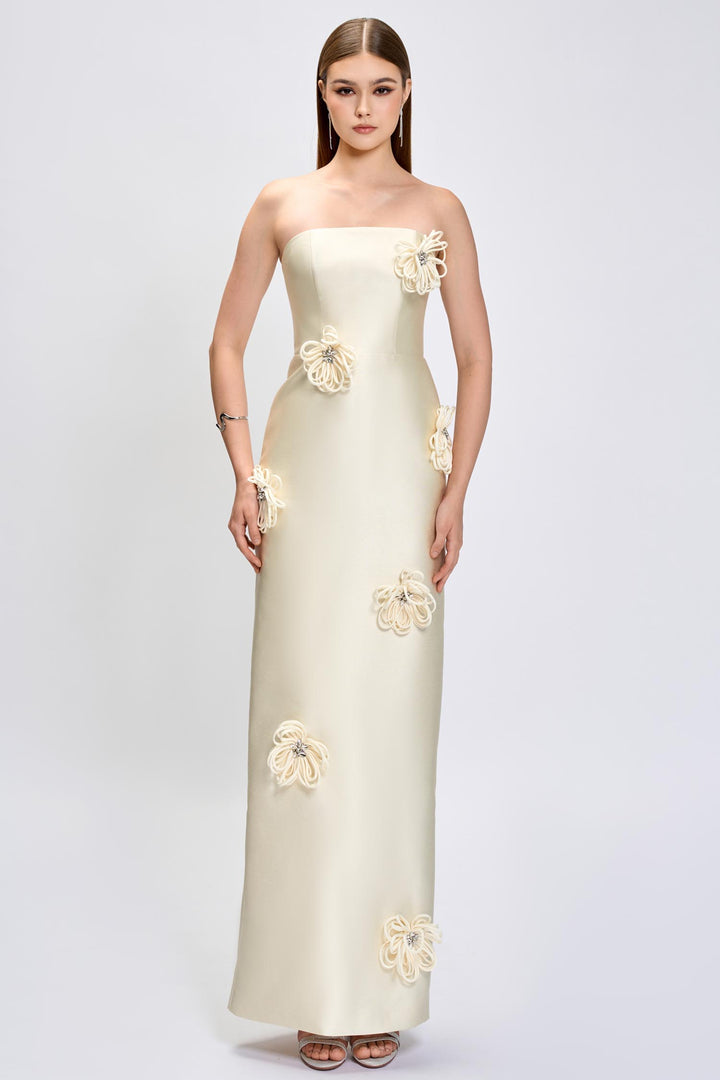 Kezia 3D Floral Maxi Dress in Cream