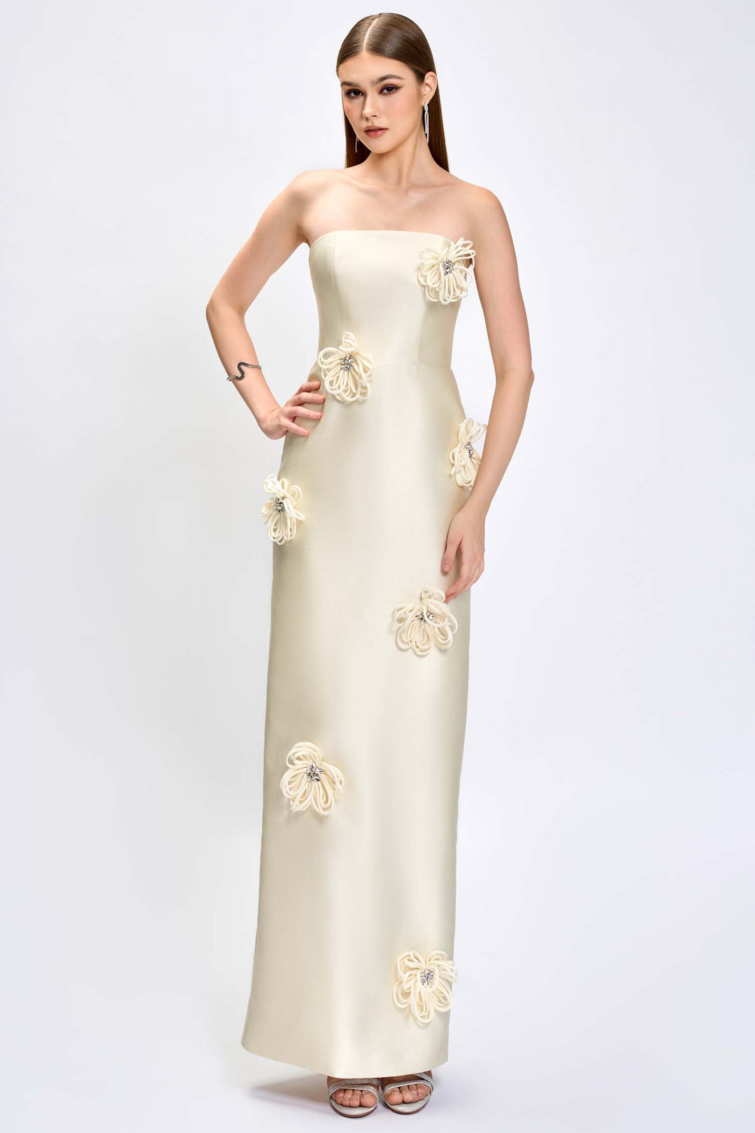 Kezia 3D Floral Maxi Dress in Cream