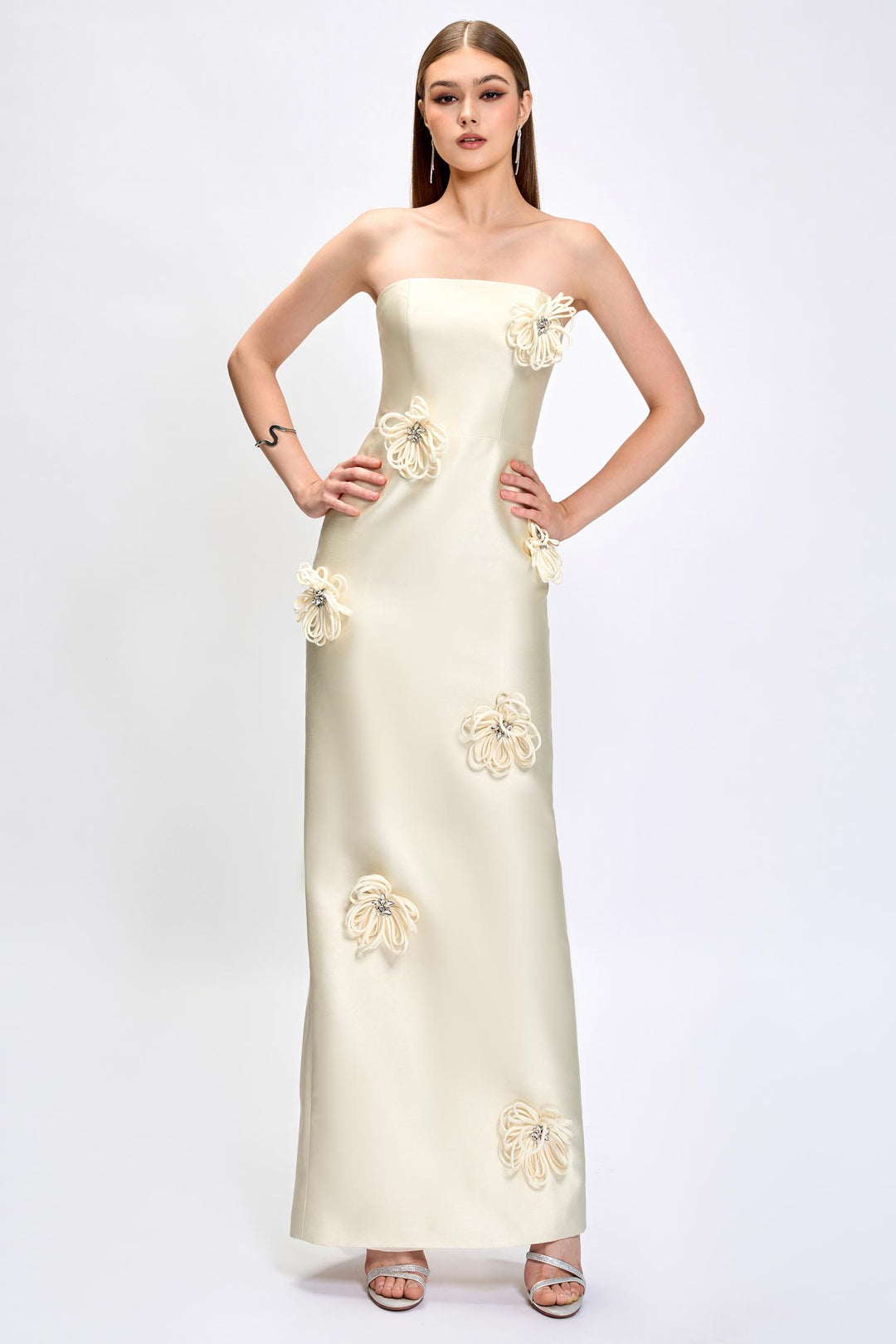 Kezia 3D Floral Maxi Dress in Cream