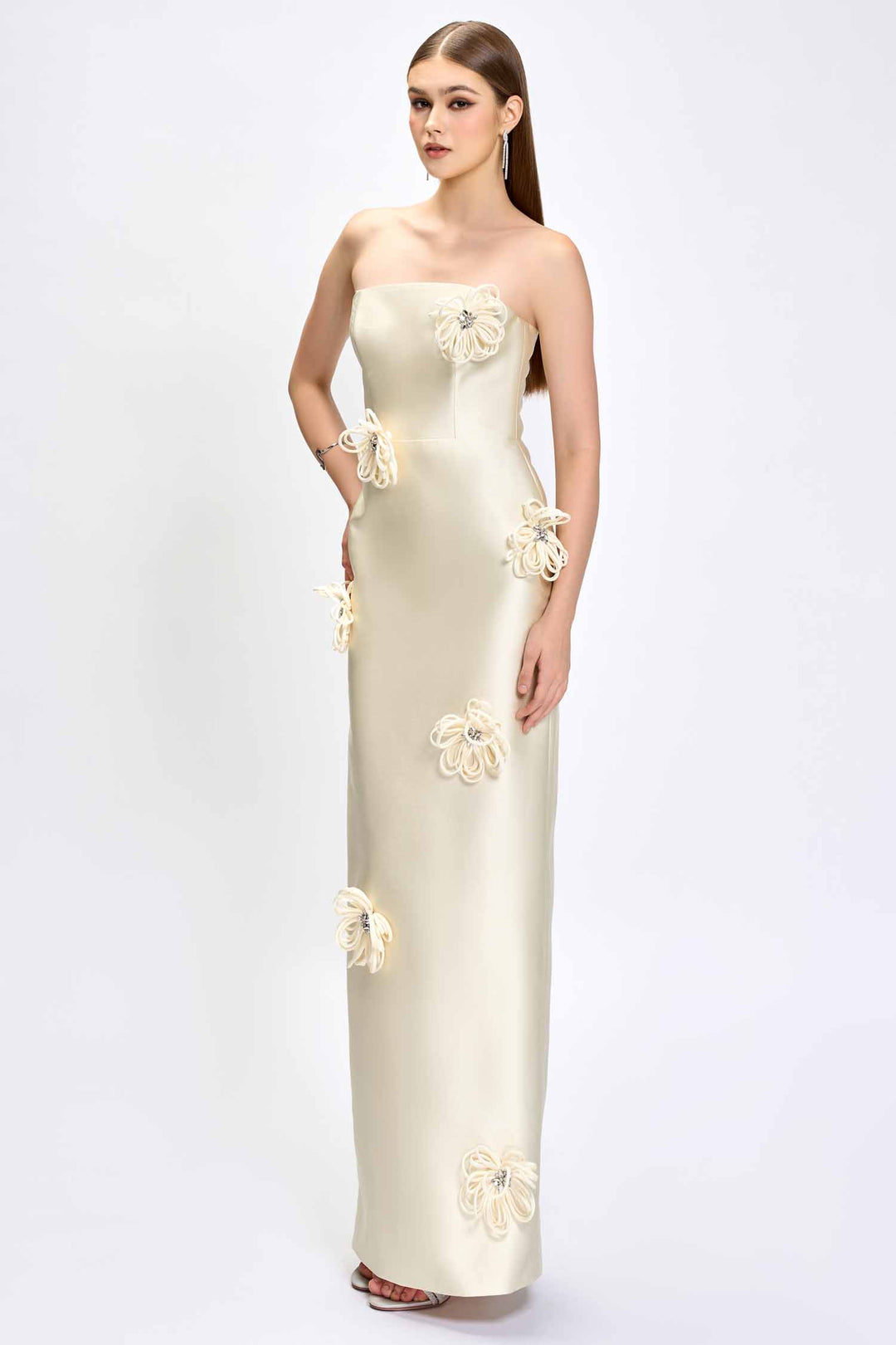 Kezia 3D Floral Maxi Dress in Cream