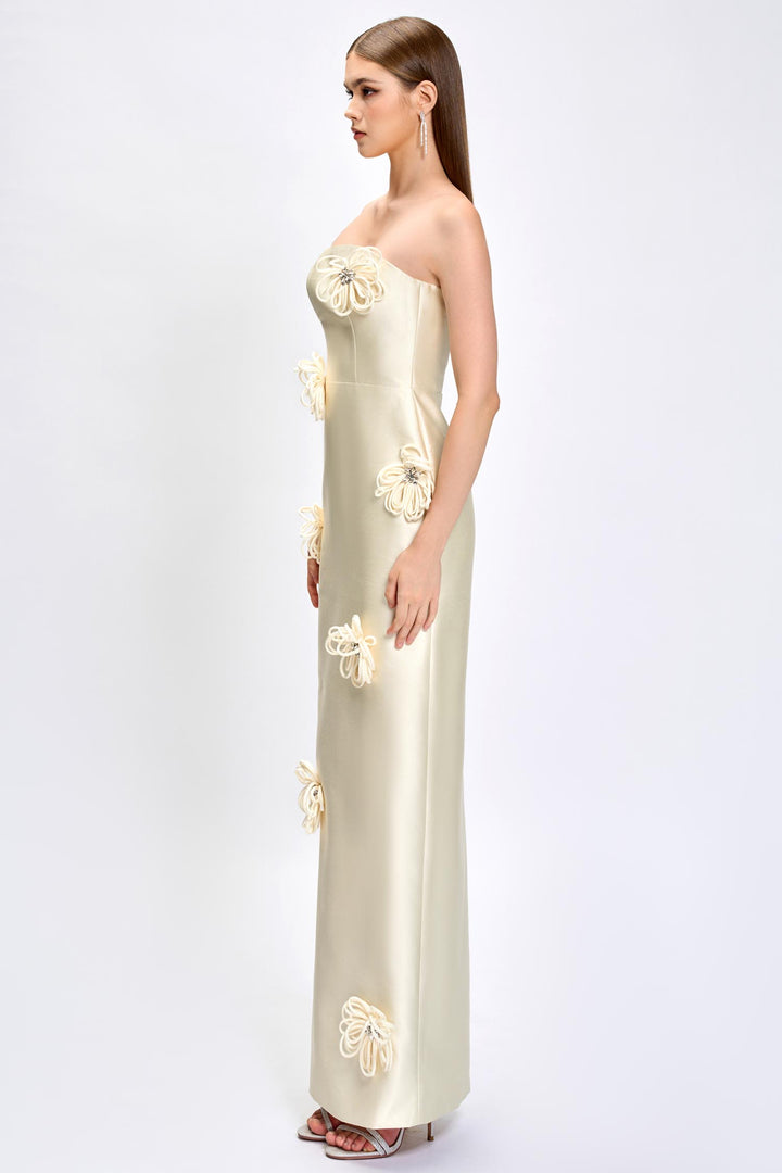 Kezia 3D Floral Maxi Dress in Cream