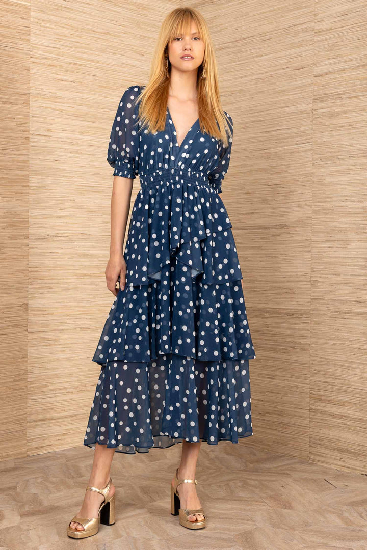 Kiera SS Tiered Dress in Navy