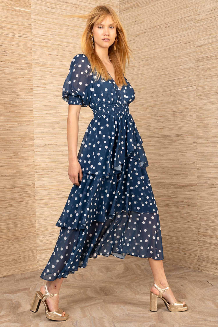 Kiera SS Tiered Dress in Navy
