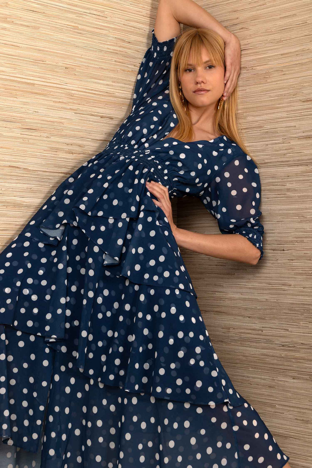 Kiera SS Tiered Dress in Navy