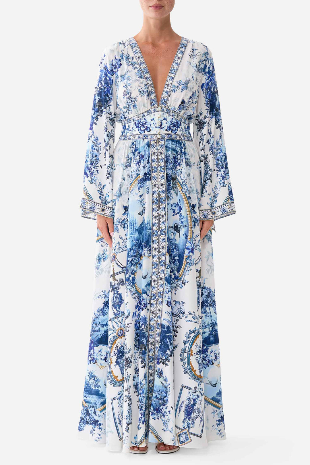 Kimono Sleeve Dress with Shirring Detail in The Porcelain Parlour