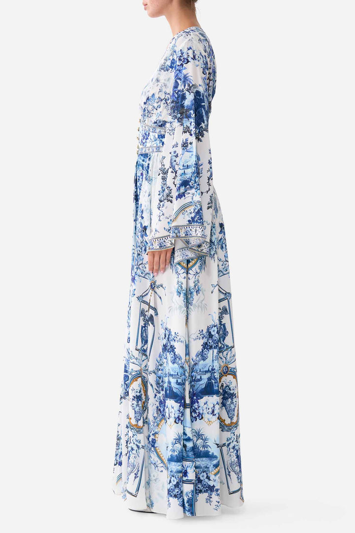 Kimono Sleeve Dress with Shirring Detail in The Porcelain Parlour