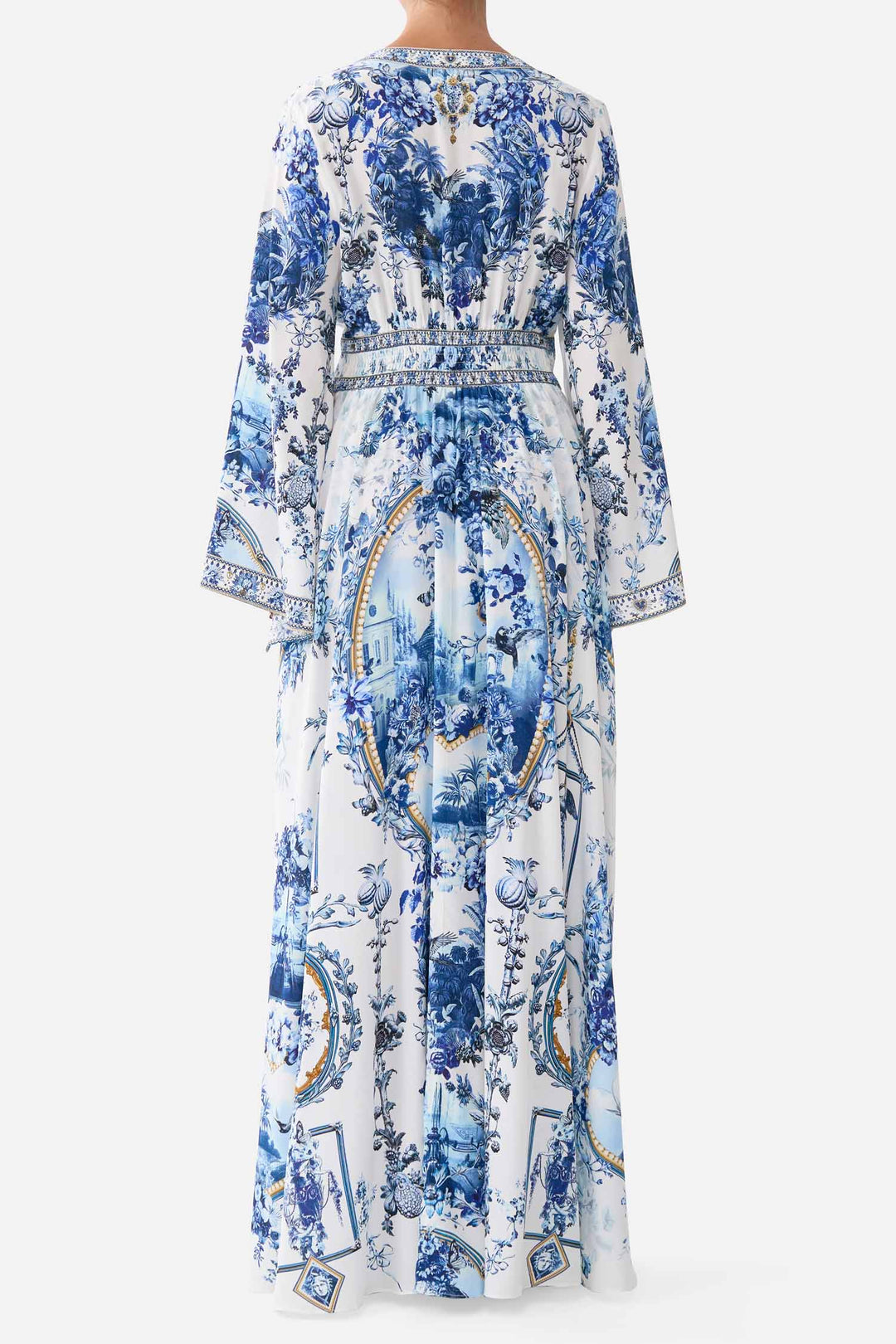 Kimono Sleeve Dress with Shirring Detail in The Porcelain Parlour