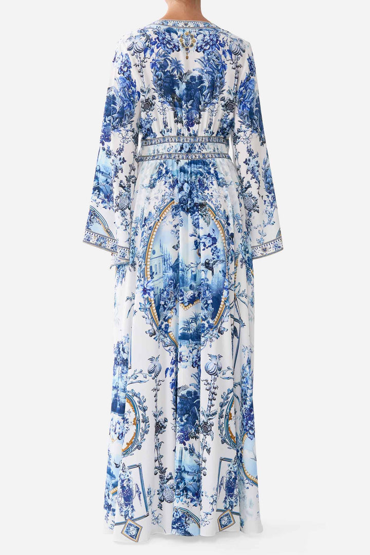 Kimono Sleeve Dress with Shirring Detail in The Porcelain Parlour