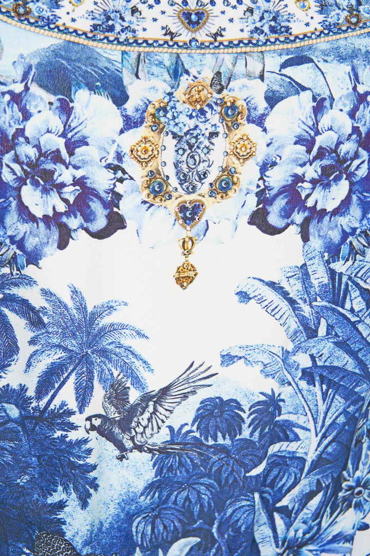 Kimono Sleeve Dress with Shirring Detail in The Porcelain Parlour