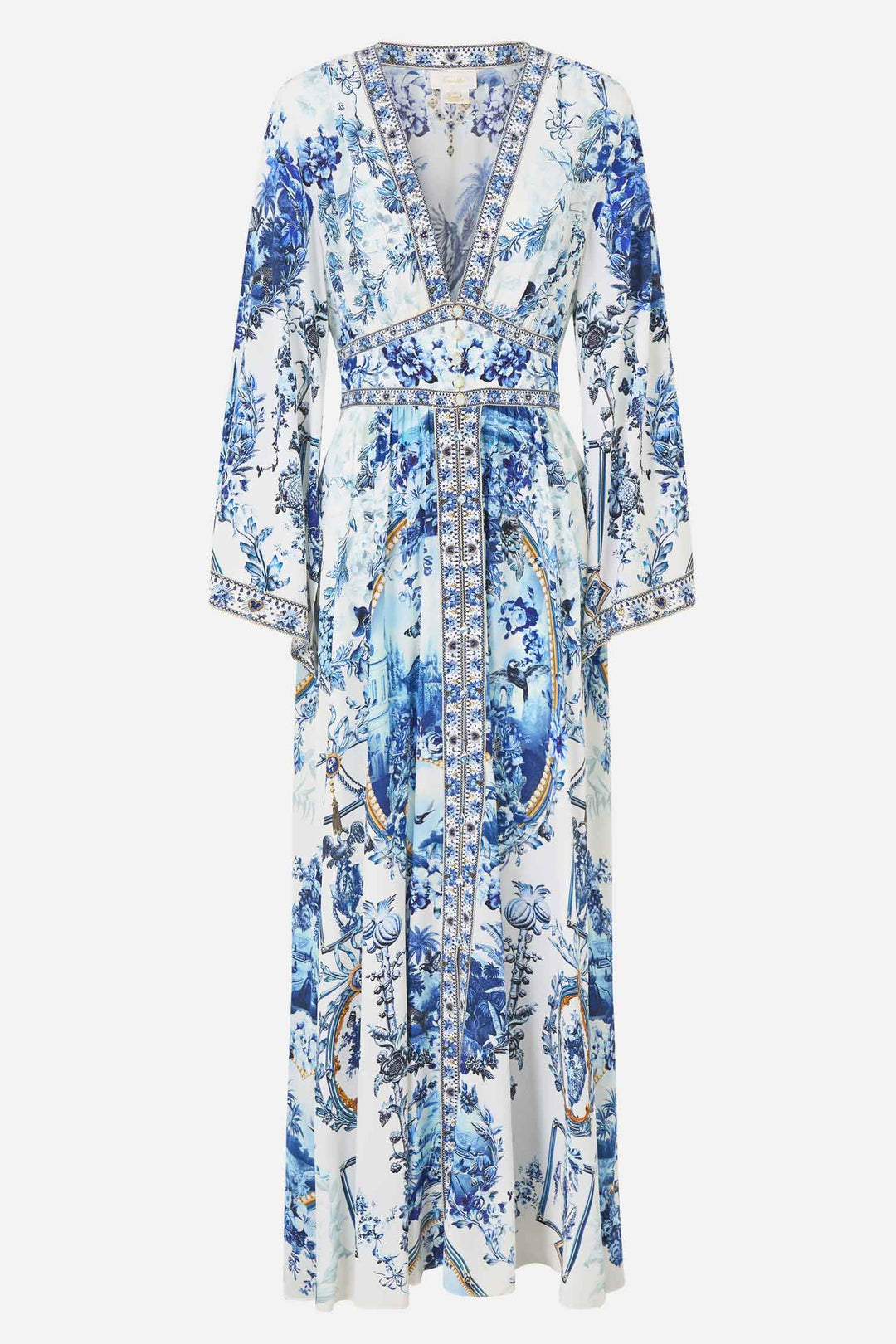Kimono Sleeve Dress with Shirring Detail in The Porcelain Parlour
