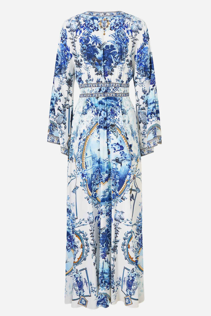 Kimono Sleeve Dress with Shirring Detail in The Porcelain Parlour