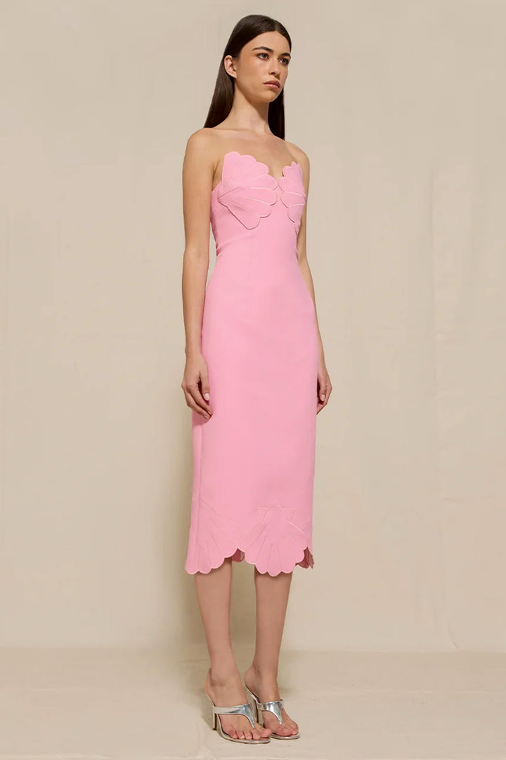 Kimora Shell Strapless Midi Dress in Pink
