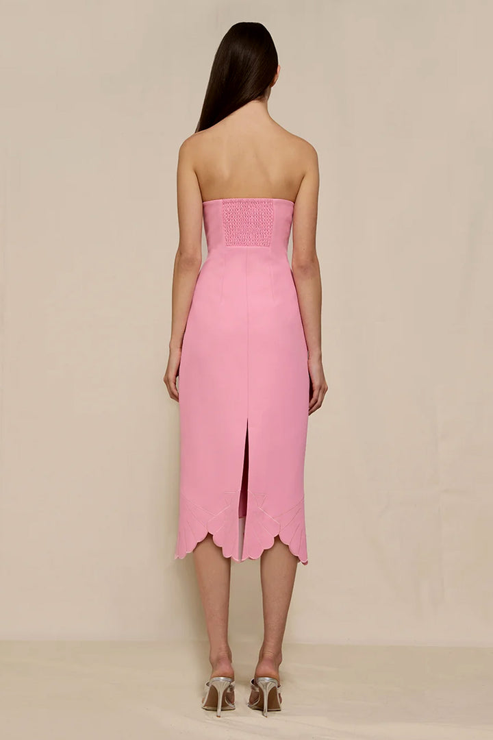 Kimora Shell Strapless Midi Dress in Pink
