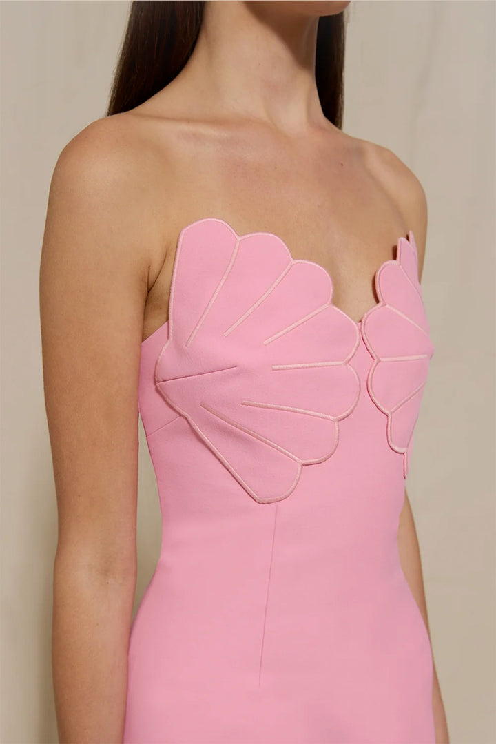Kimora Shell Strapless Midi Dress in Pink