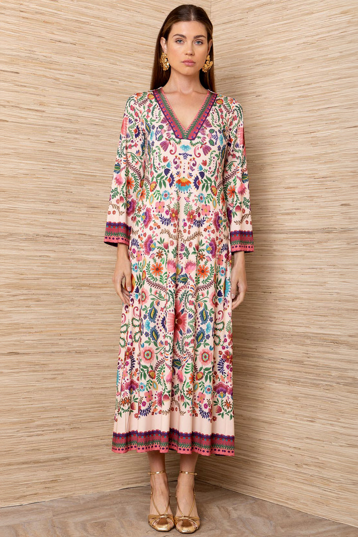 Kirby V Neck Caftan Dress in Pink