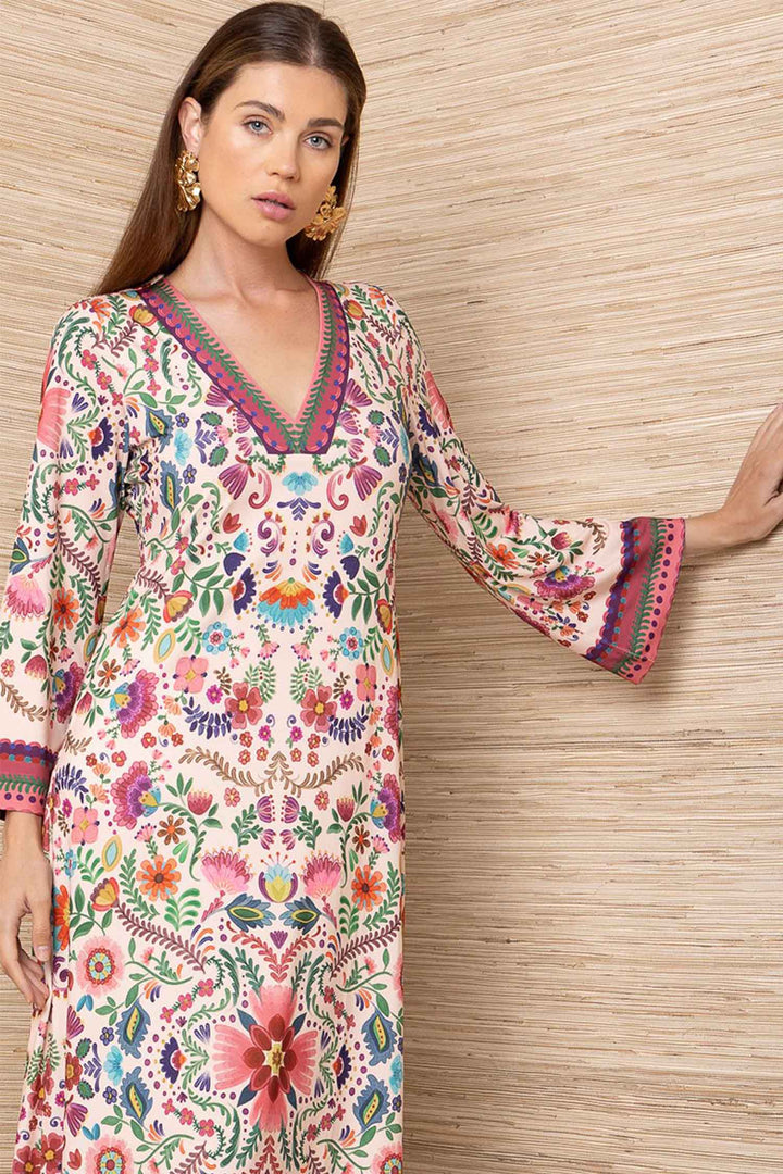 Kirby V Neck Caftan Dress in Pink