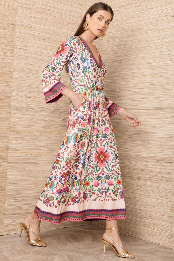 Kirby V Neck Caftan Dress in Pink