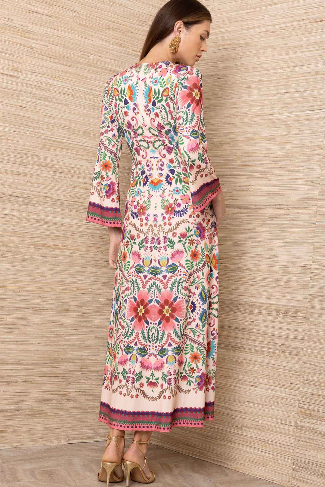 Kirby V Neck Caftan Dress in Pink