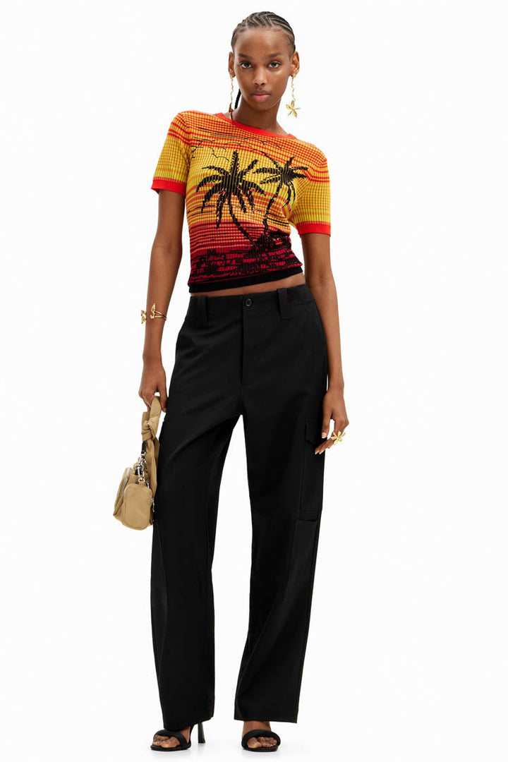 Knit Palm Tree Striped SS T-shirt | FINAL SALE