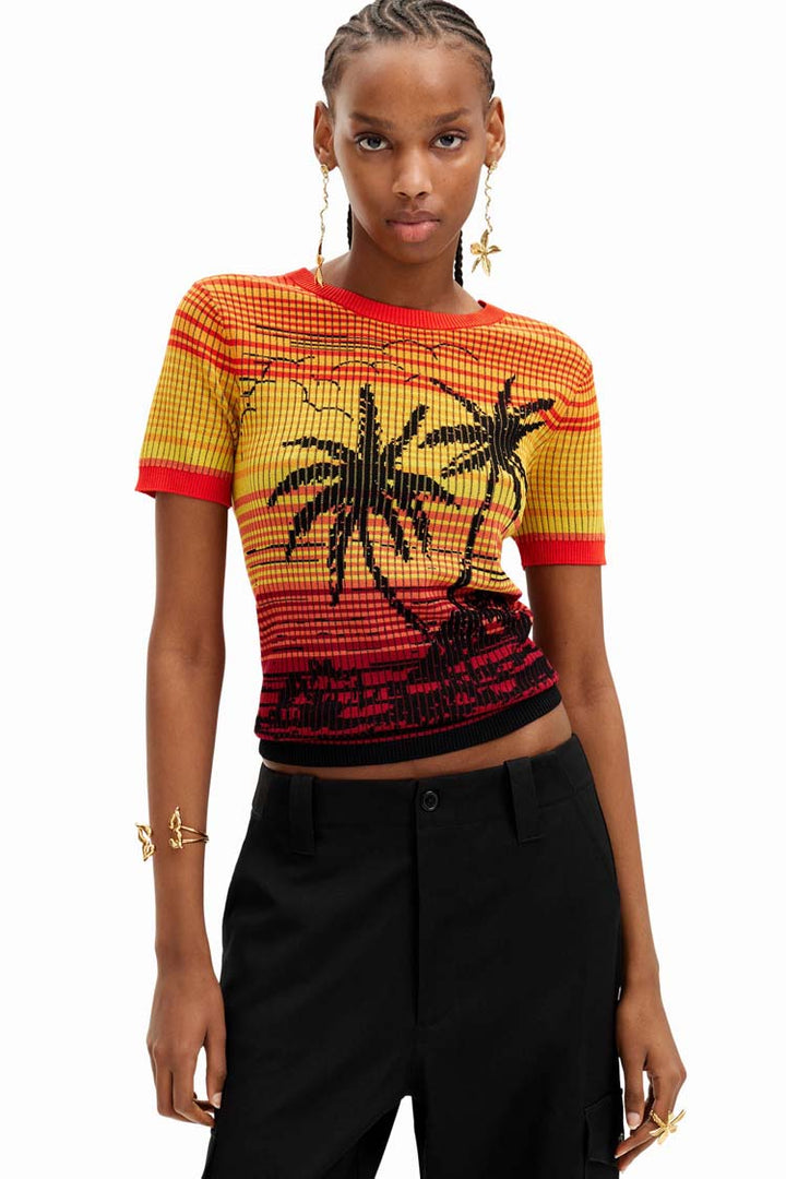 Knit Palm Tree Striped SS T-shirt | FINAL SALE
