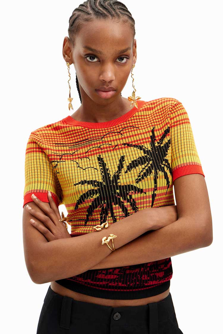 Knit Palm Tree Striped SS T-shirt | FINAL SALE