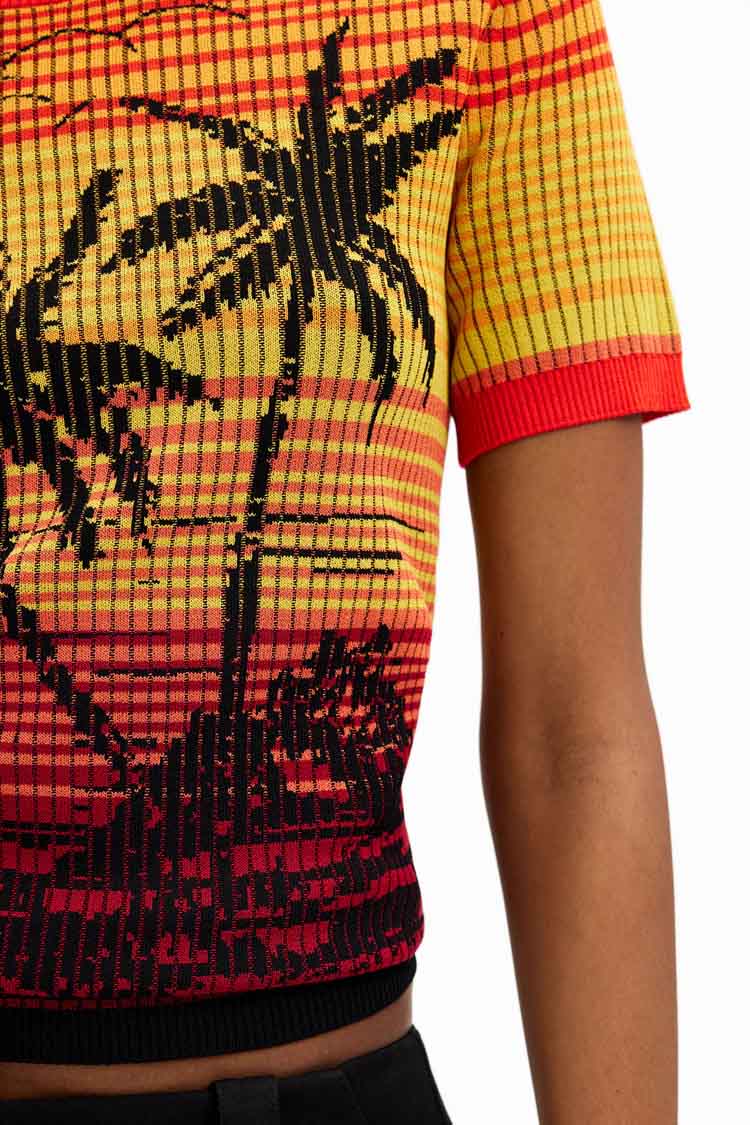 Knit Palm Tree Striped SS T-shirt | FINAL SALE