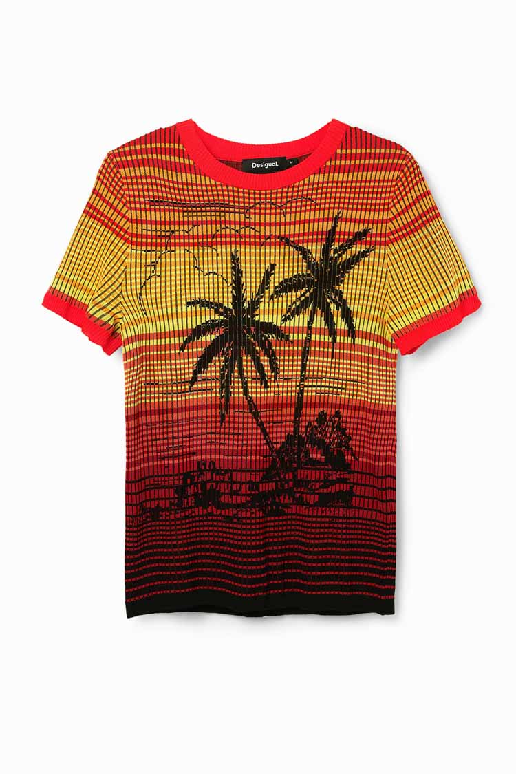 Knit Palm Tree Striped SS T-shirt | FINAL SALE