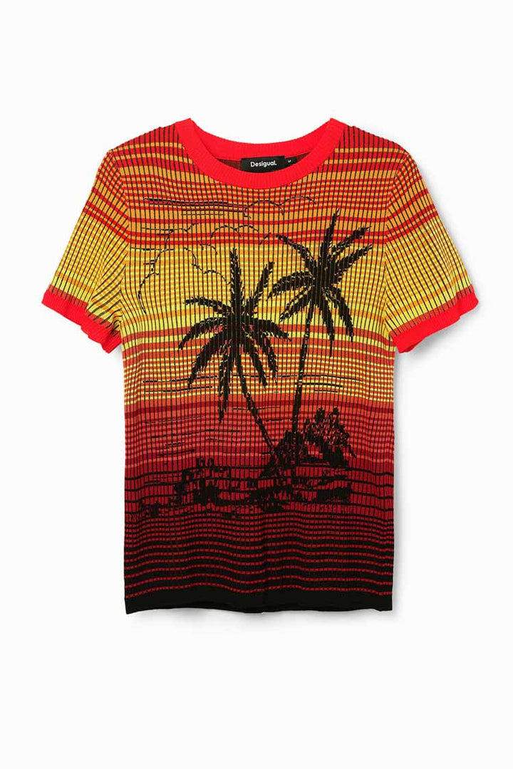 Knit Palm Tree Striped SS T-shirt | FINAL SALE