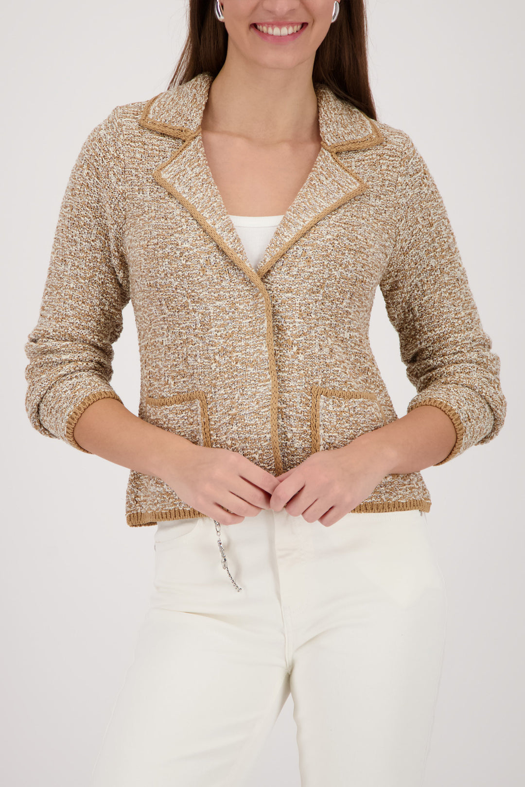 Knitted Collared Jacket in Biscotti