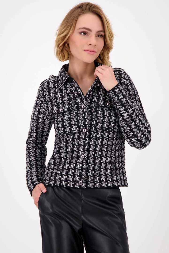 Knitted Classic Jacket w Fine Sequin in Black/Grey