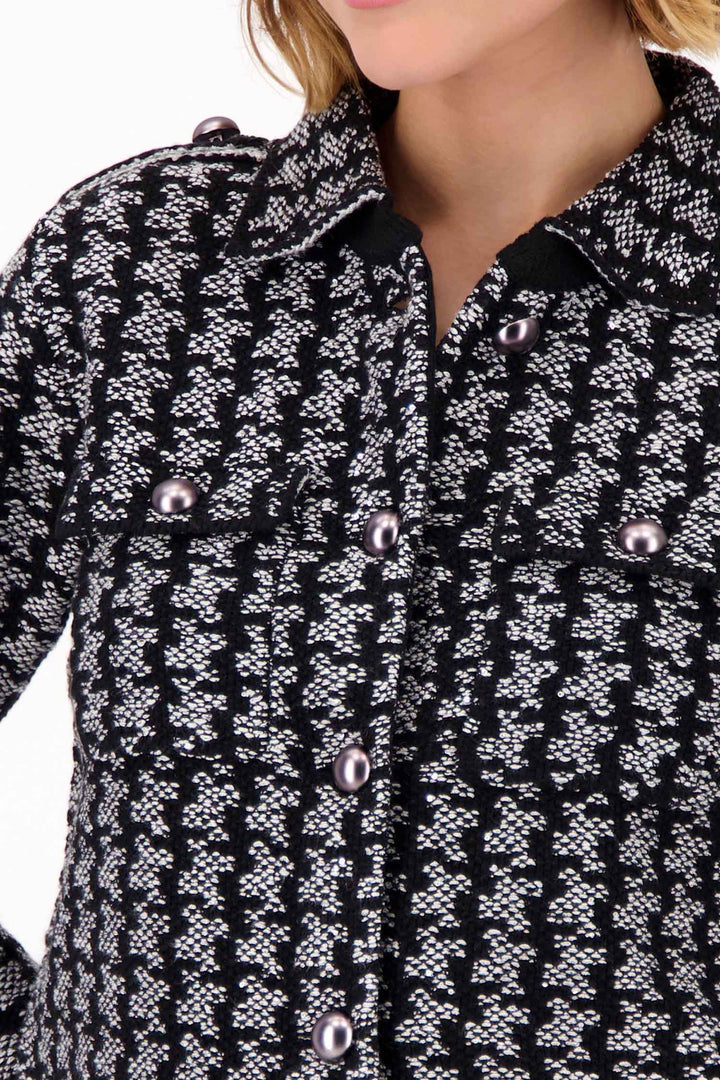 Knitted Classic Jacket w Fine Sequin in Black/Grey