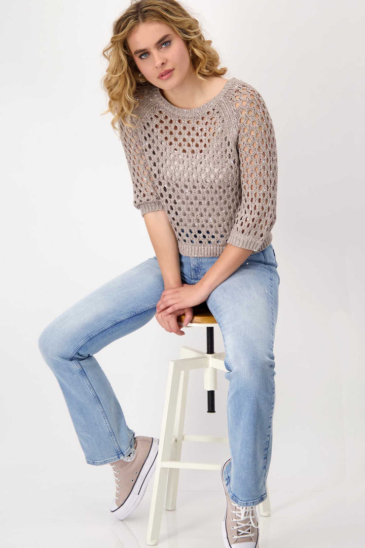 Knitted Jumper w Sequins in Dark Linen