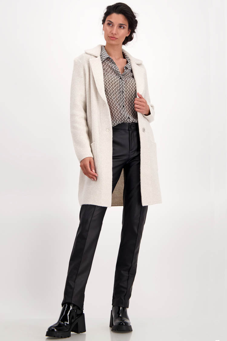 Knitted Long Jacket w Lapel Collar