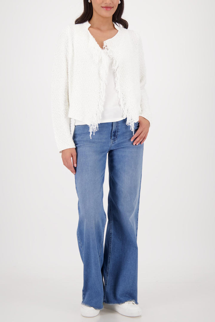 Knitted Sequin Cardigan w Fringe in Off White