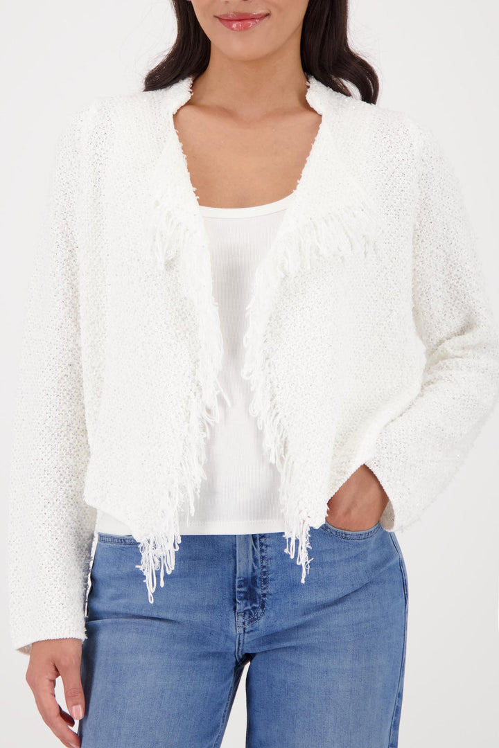 Knitted Sequin Cardigan w Fringe in Off White