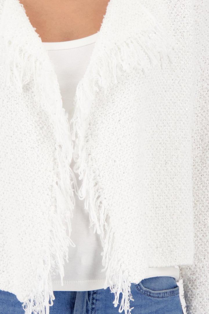 Knitted Sequin Cardigan w Fringe in Off White
