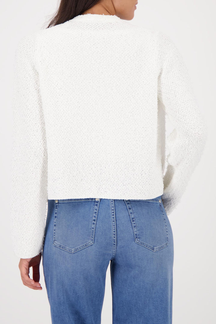 Knitted Sequin Cardigan w Fringe in Off White