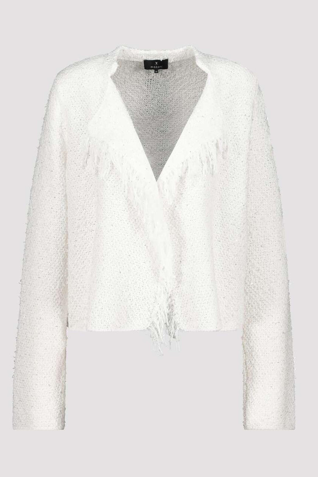 Knitted Sequin Cardigan w Fringe in Off White
