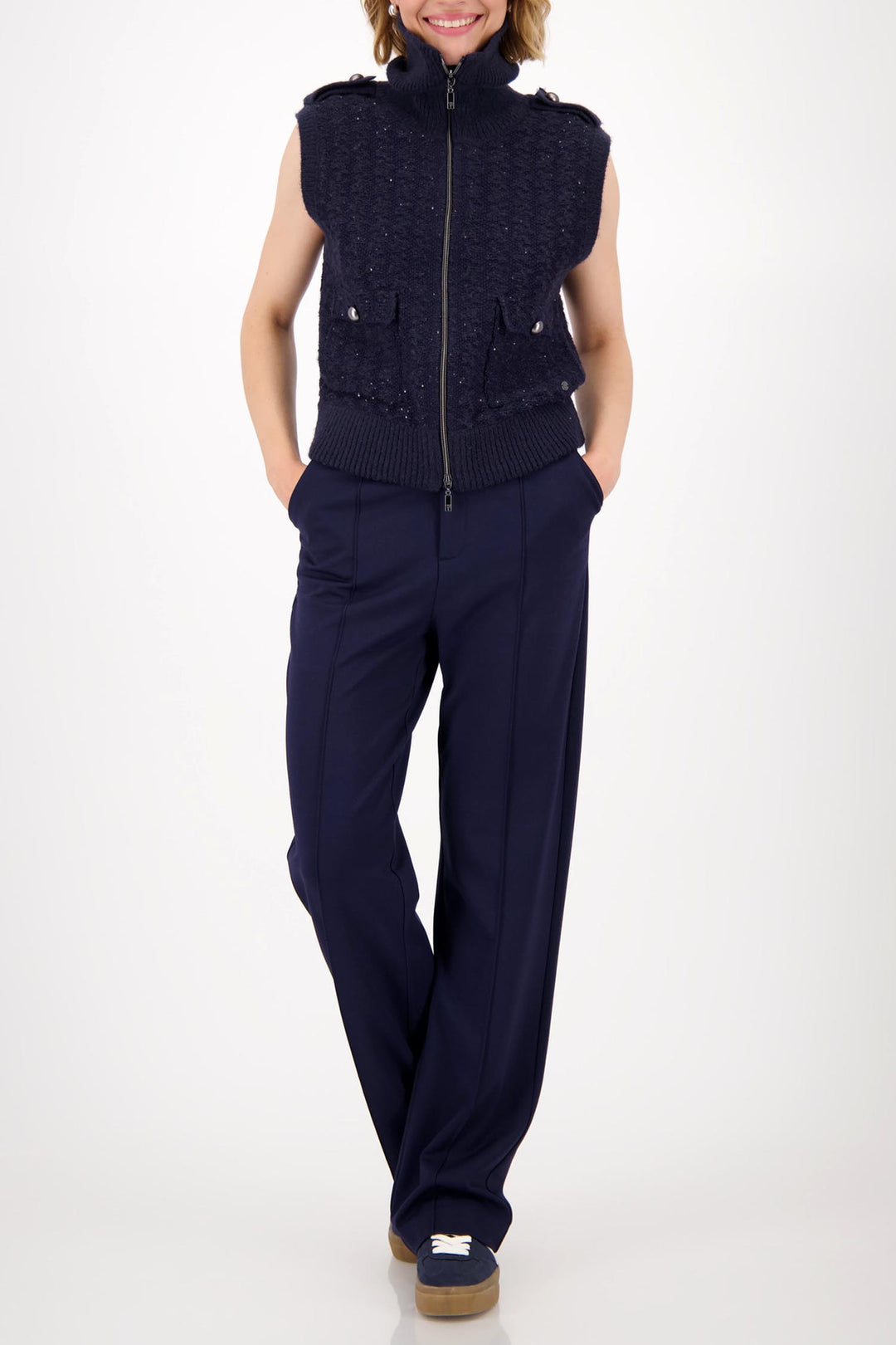 Knitted Vest w Crystals in Navy Night Sky