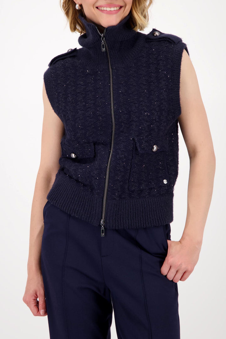 Knitted Vest w Crystals in Navy Night Sky